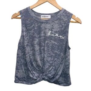 Burn Boot Camp Gray Burnout Twist Front Crop Tank Top Women’s Small